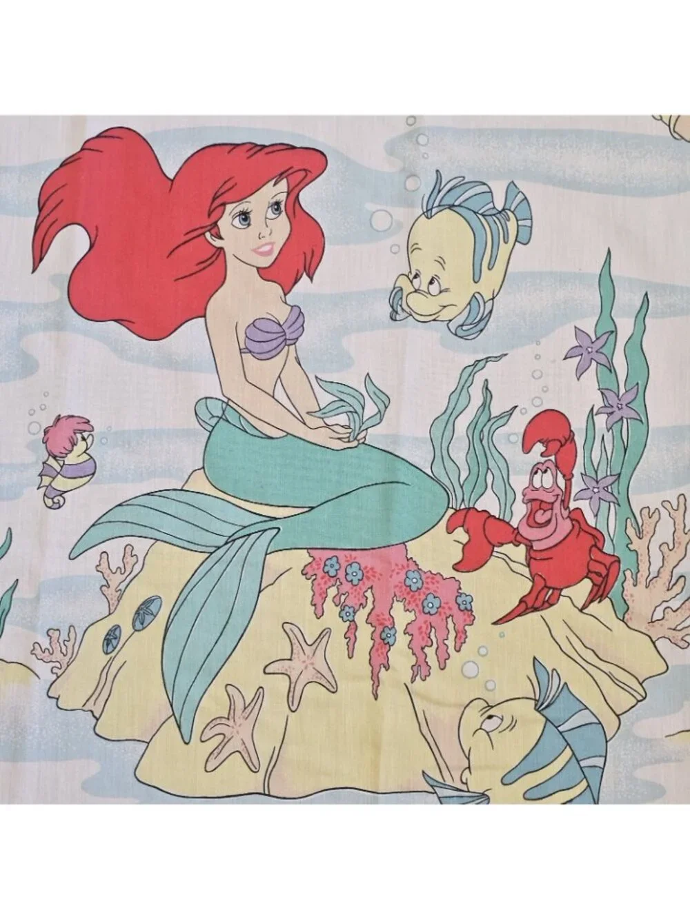 VTG 90s The Little Mermaid Sheet Set Twin Size Disney Ariel Fabric Material